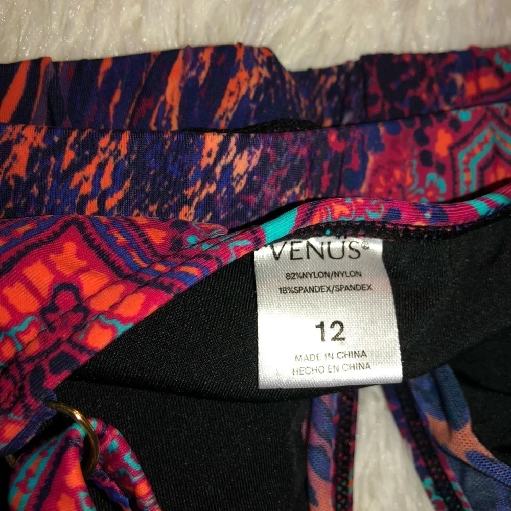 VENUS Pink and Teal Halter Bikini Top with Cut Out size 12